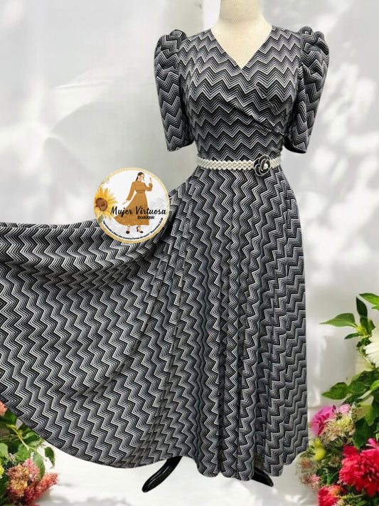 Susan Black & Grey Zigzag Print Dress