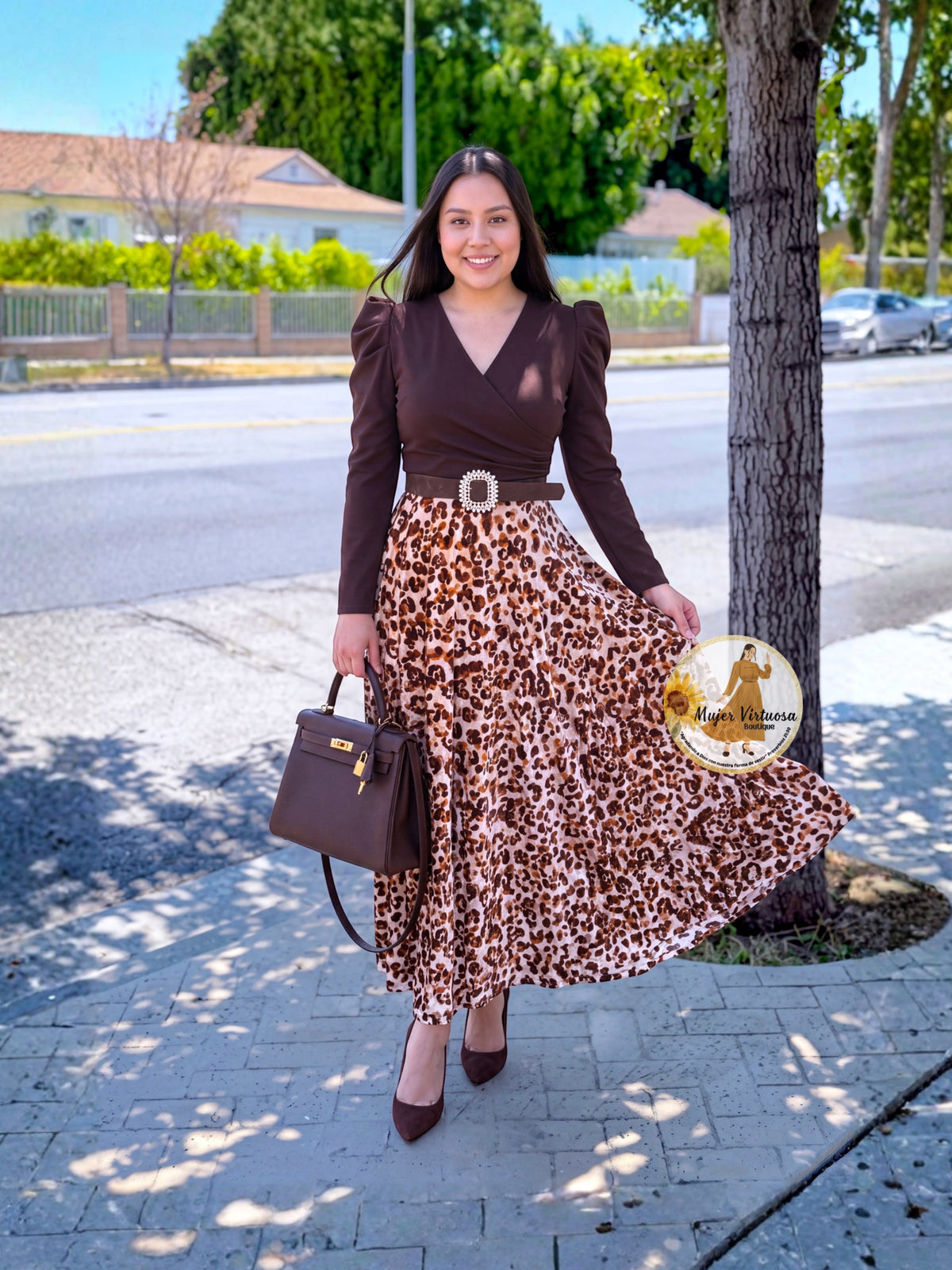 Larissa Brown Animal Print Velvet Dress