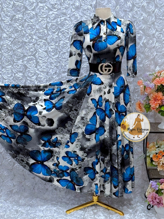 Minerva Blue Butterflies Dress