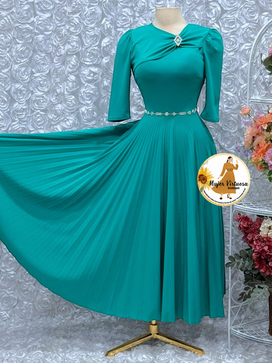 Rosalie Turquesa Pleated Dress