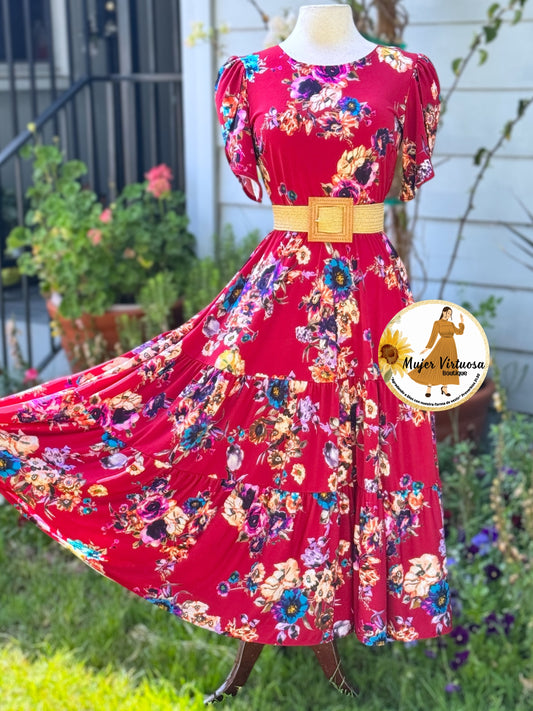 Abigail Wine Three Tier Dress