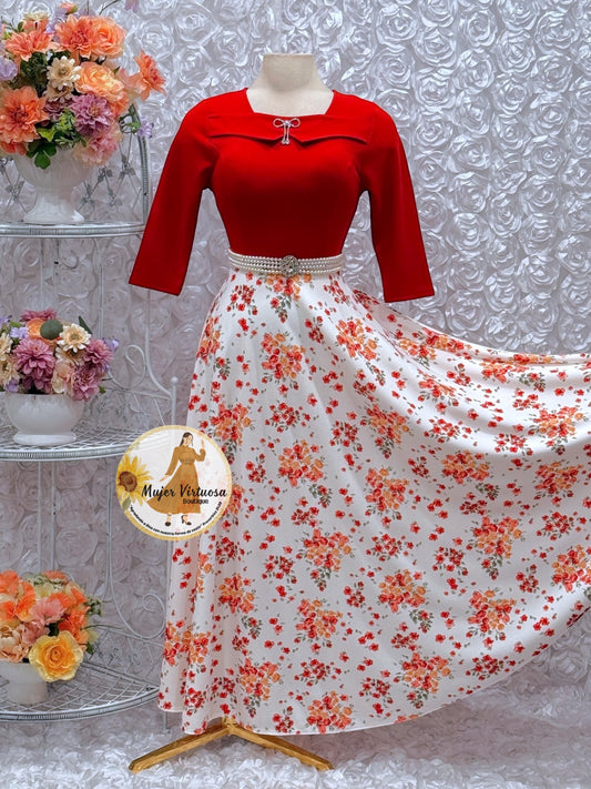 Alma Rust/White Floral Dress