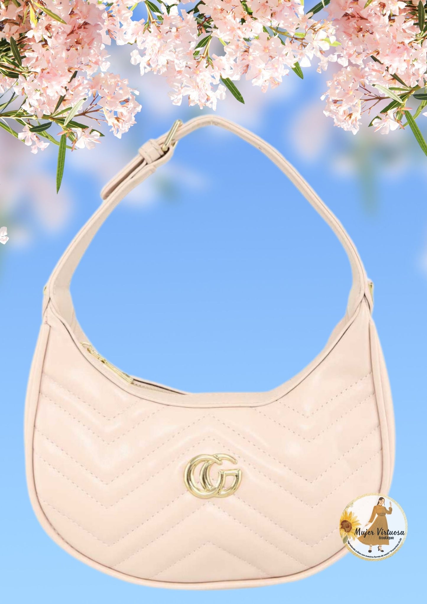 Beige CG Leather Shoulder Bag