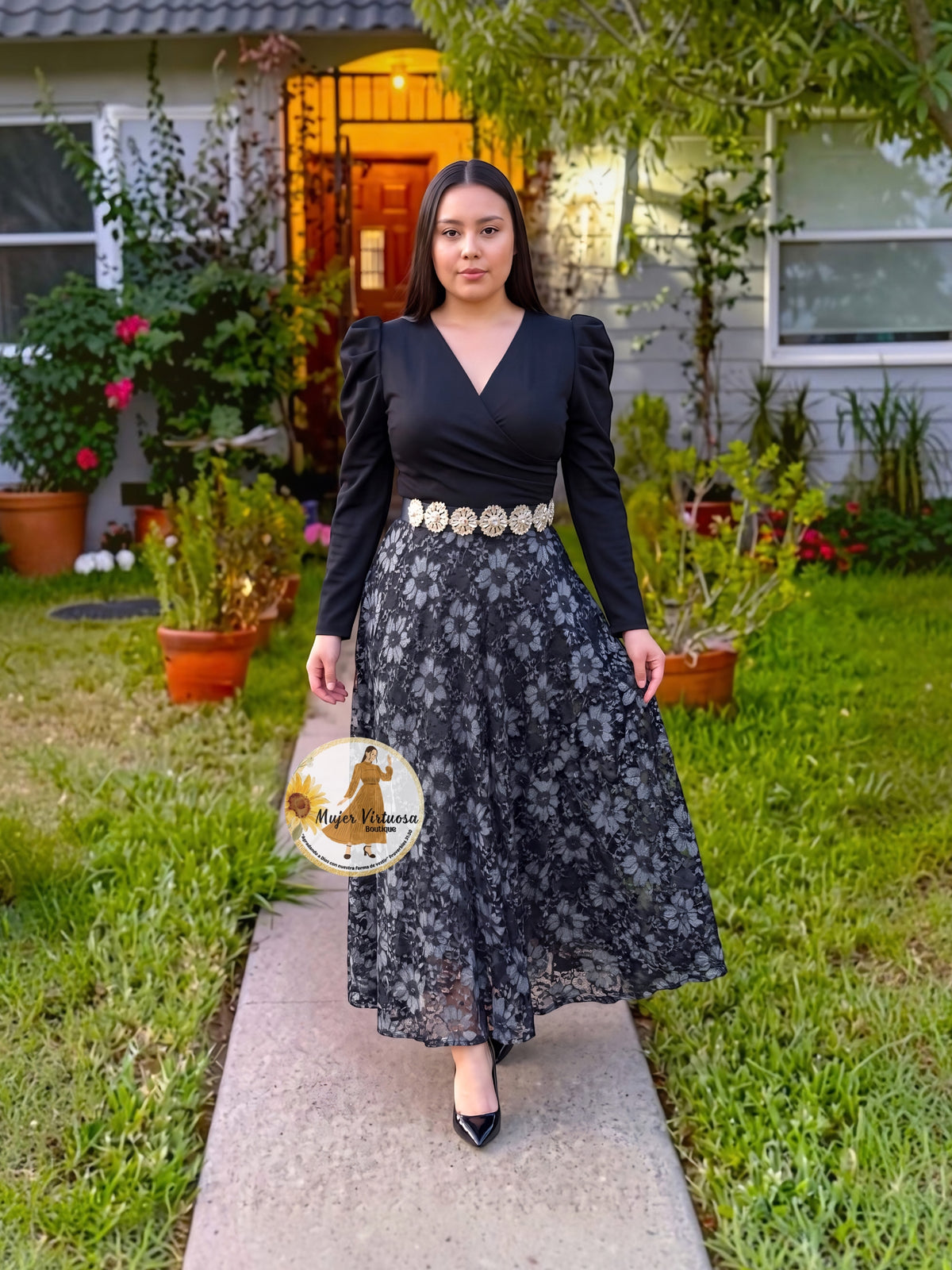 Larissa Black & Grey Lace Dress