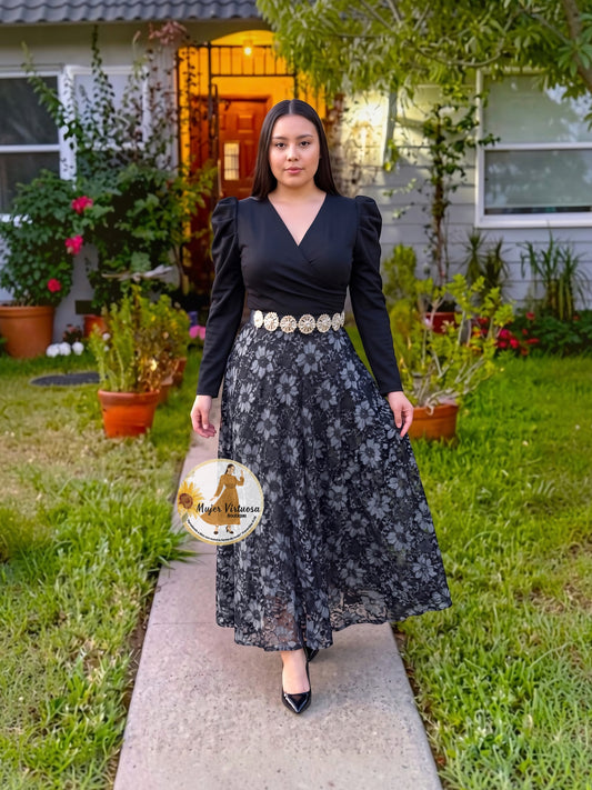 Larissa Black & Grey Lace Dress