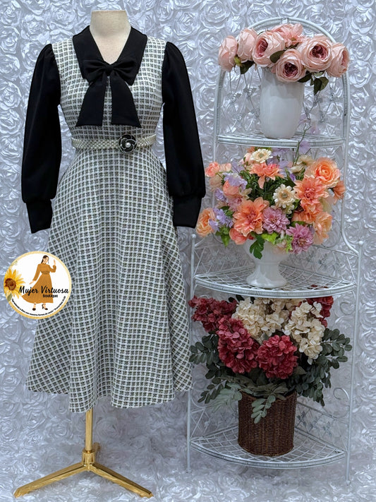 Adara Black Tweed Midi Dress