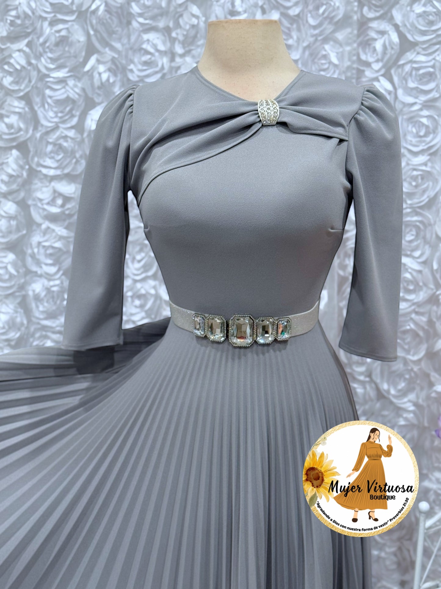 Rosalie Grey Pleated Dress