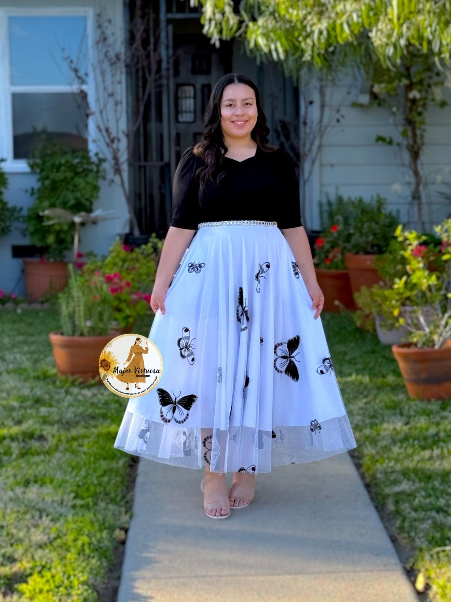 Black & White Butterfly Mesh Dress