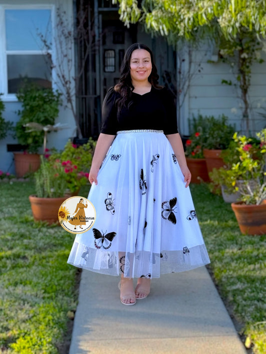 Black & White Butterfly Mesh Dress