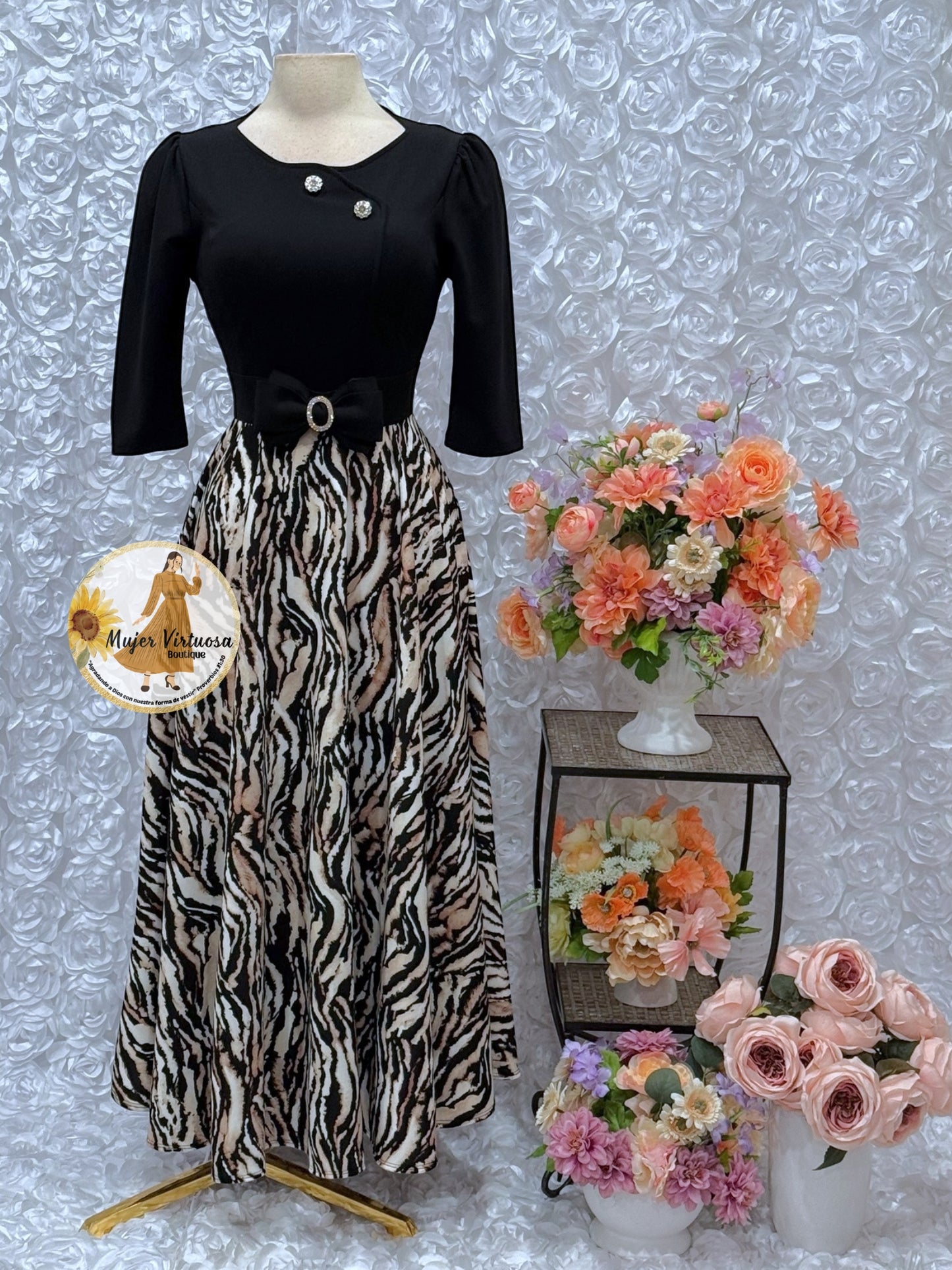 Celeste Black Animal Print Dress