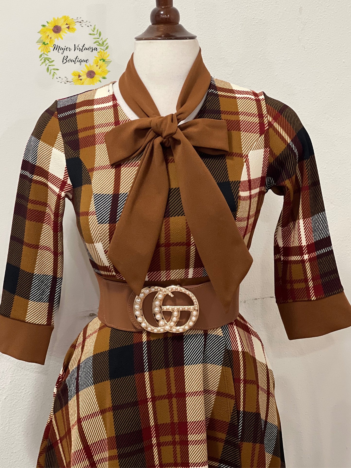 Oriana Caramelo Vintage Plaid Dress