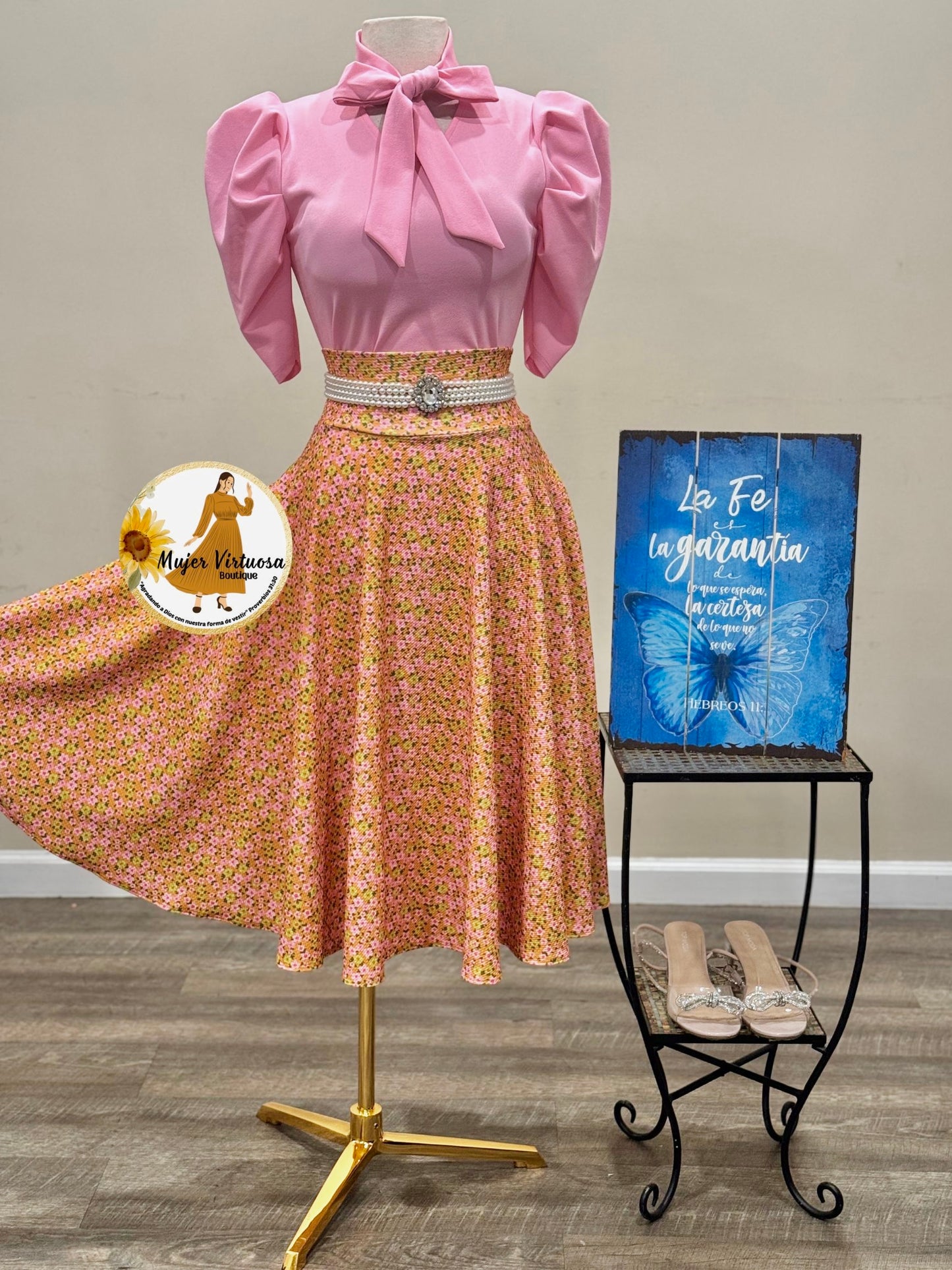 Mustard Floral Midi Skirt