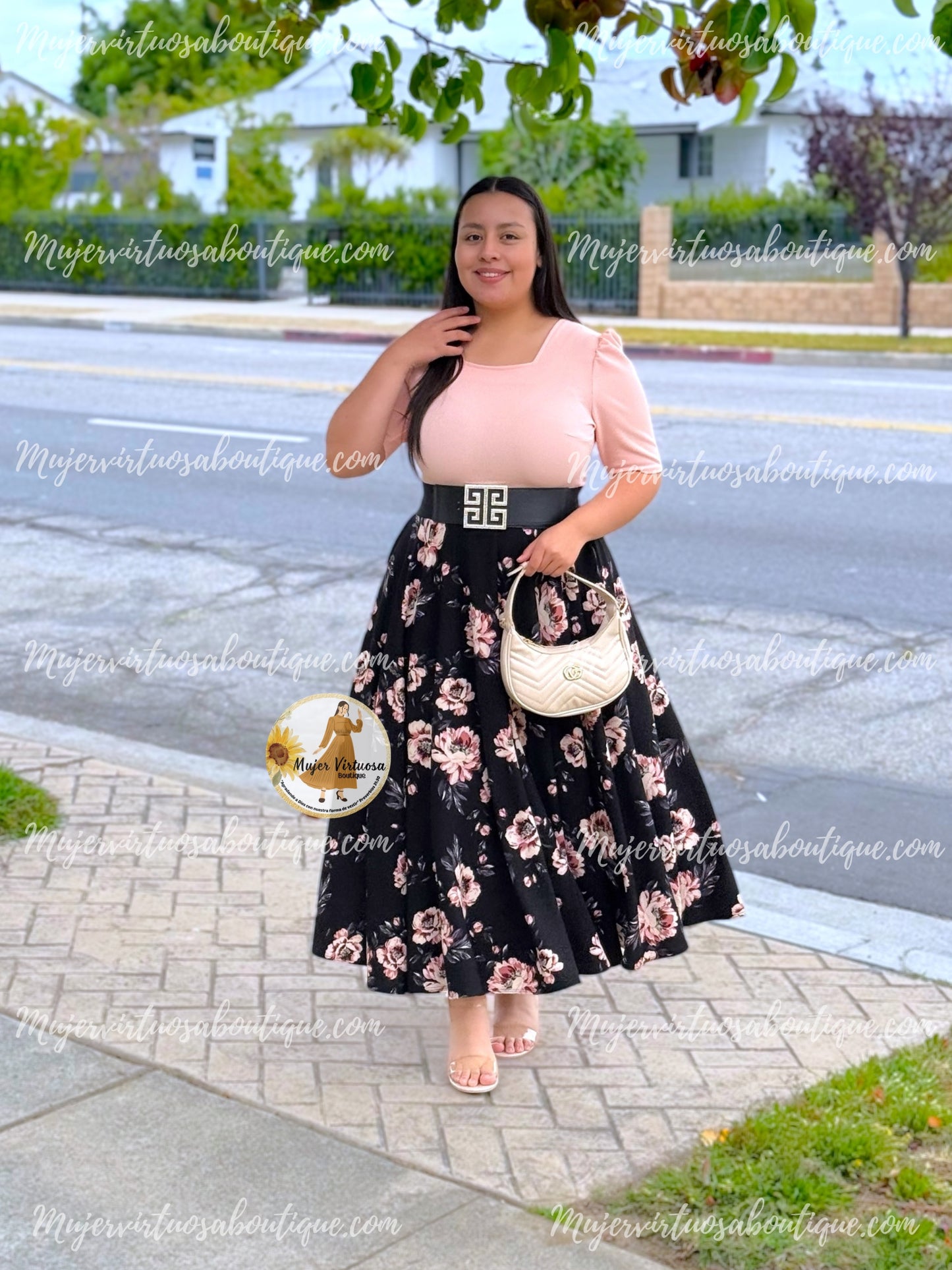 Eunice Pink & Black Floral Dress