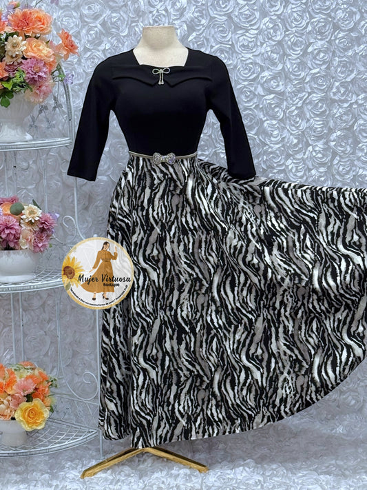 Alma Black Animal Print Dress