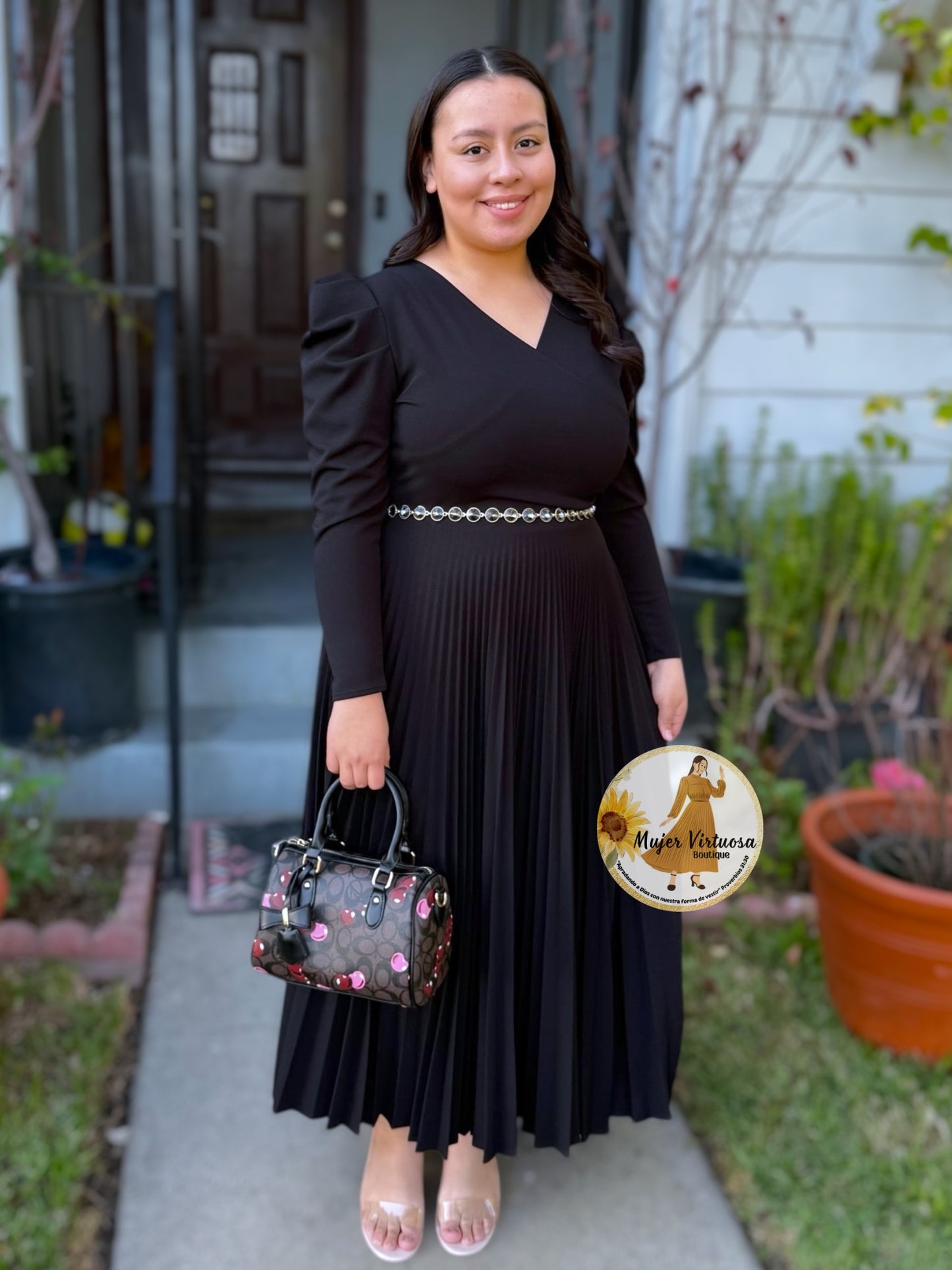 Yvette Black Pleated Dress