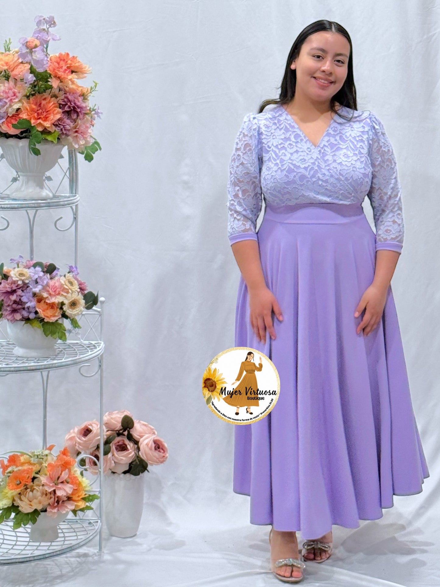 Débora Lilac Lace & Crepe Dress