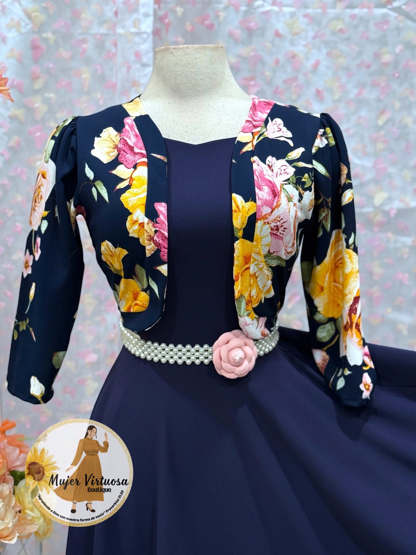 Navy Blazer Floral Dress
