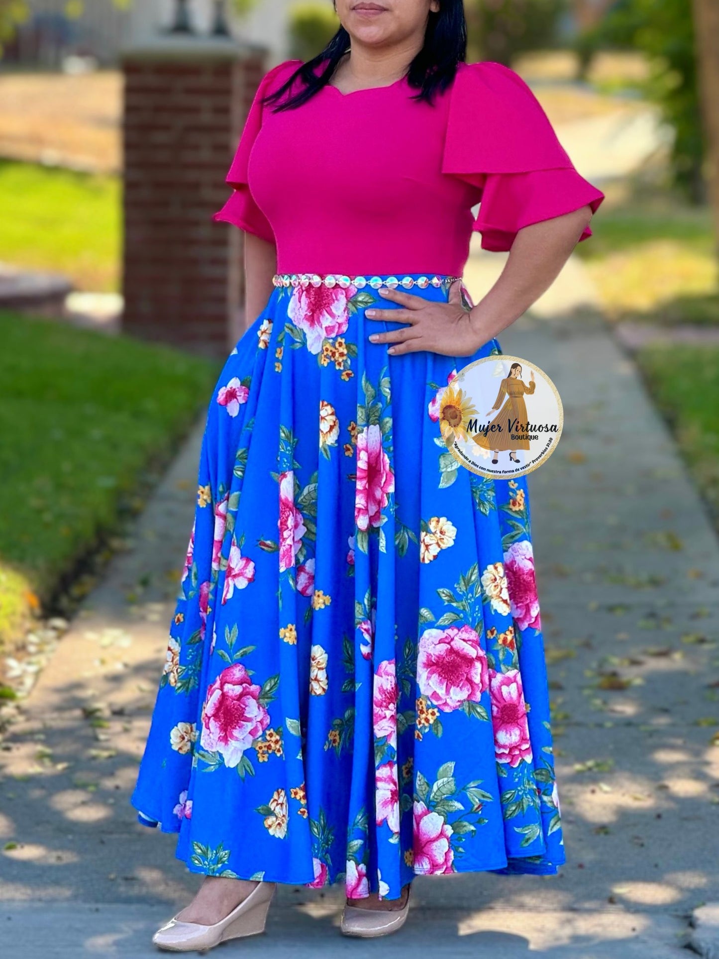 Olivia Fucsia & Blue Floral Dress