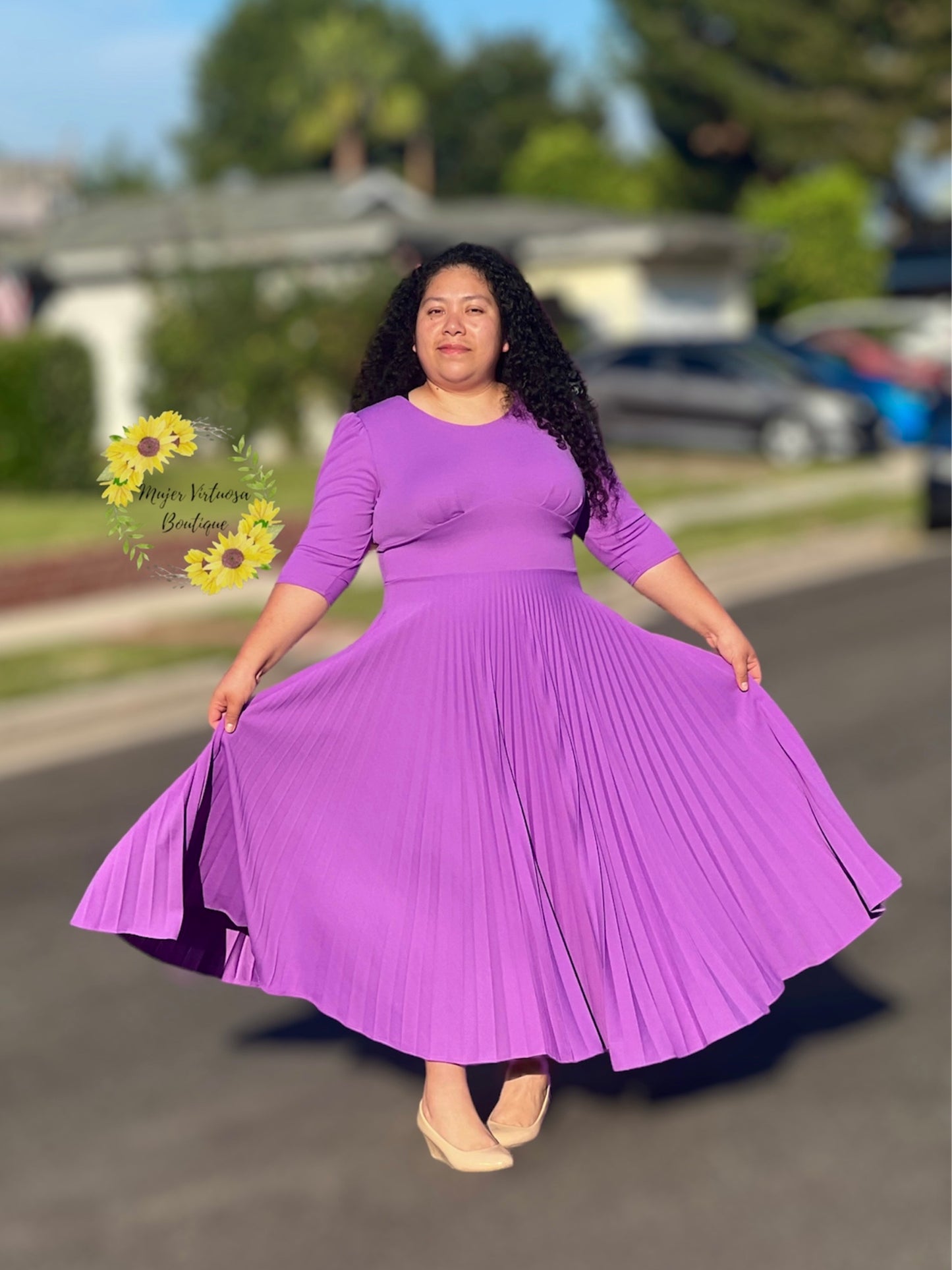 Cristel Purple Pleated Dress