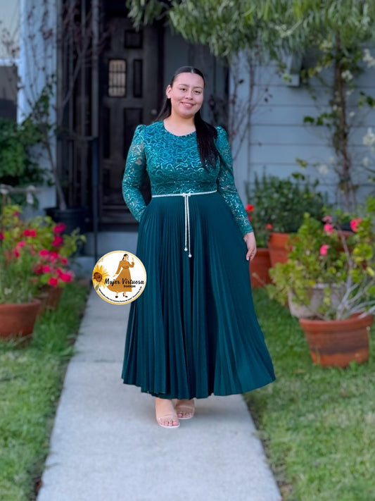 Arely Emerald Pleated Dress