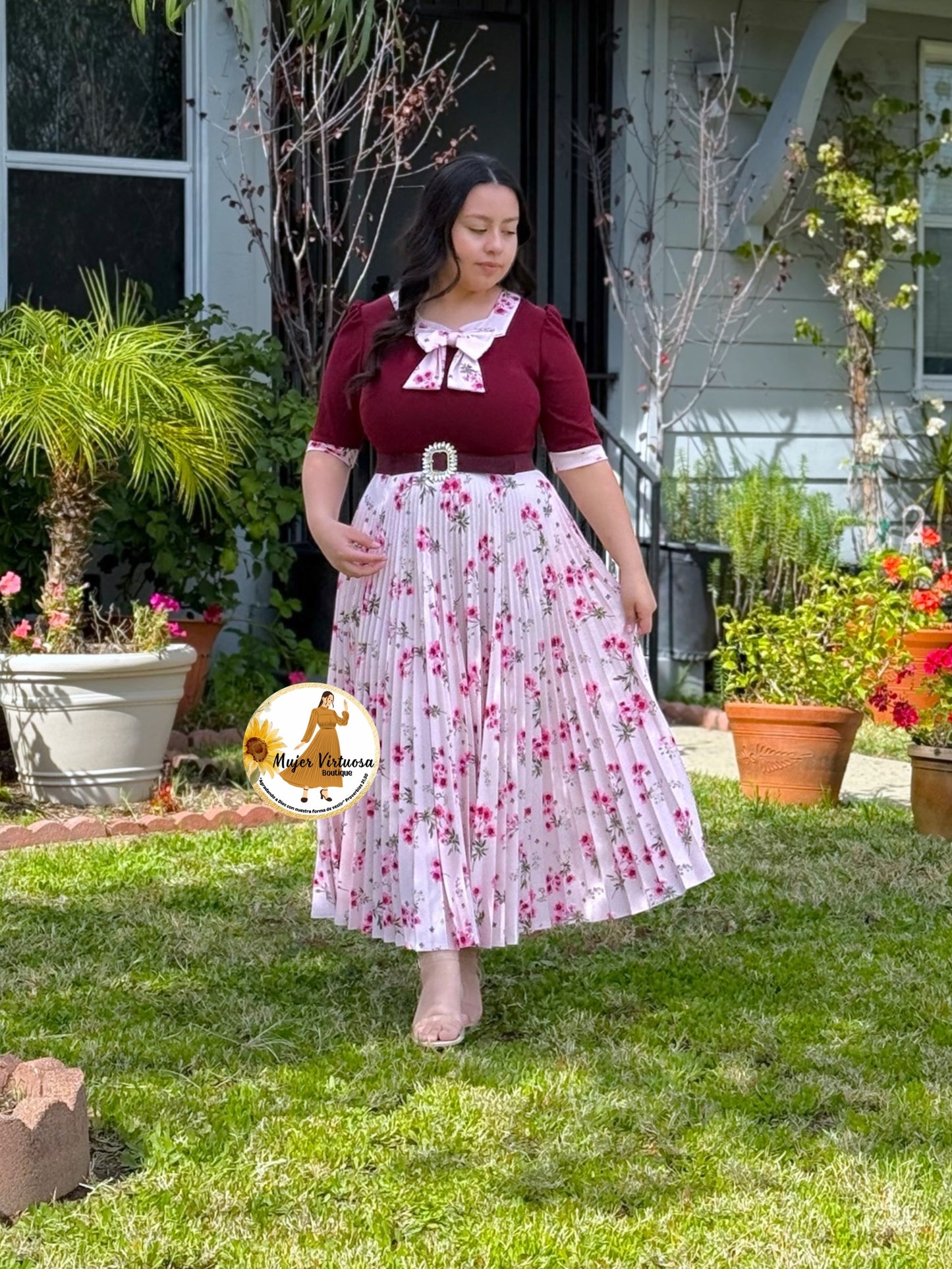 Madelyn Burgundy & Pink Dress
