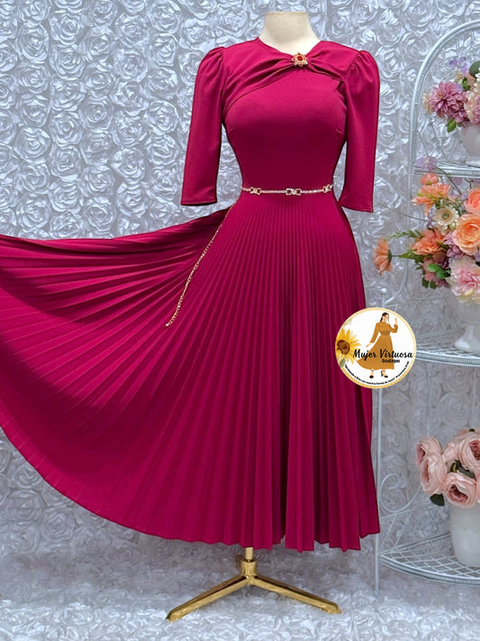 Rosalie Magenta Pleated Dress