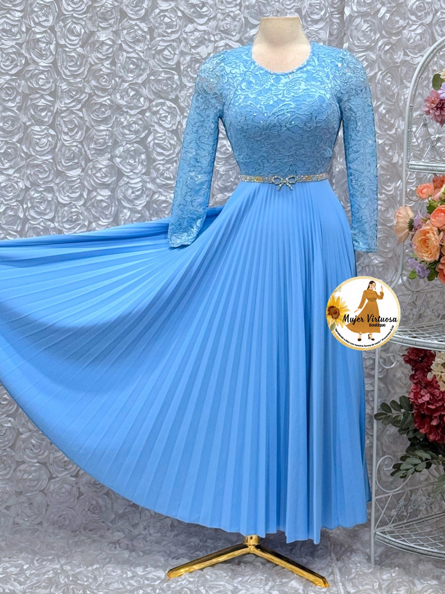 Arely Sky Blue Lace & Crepe Dress