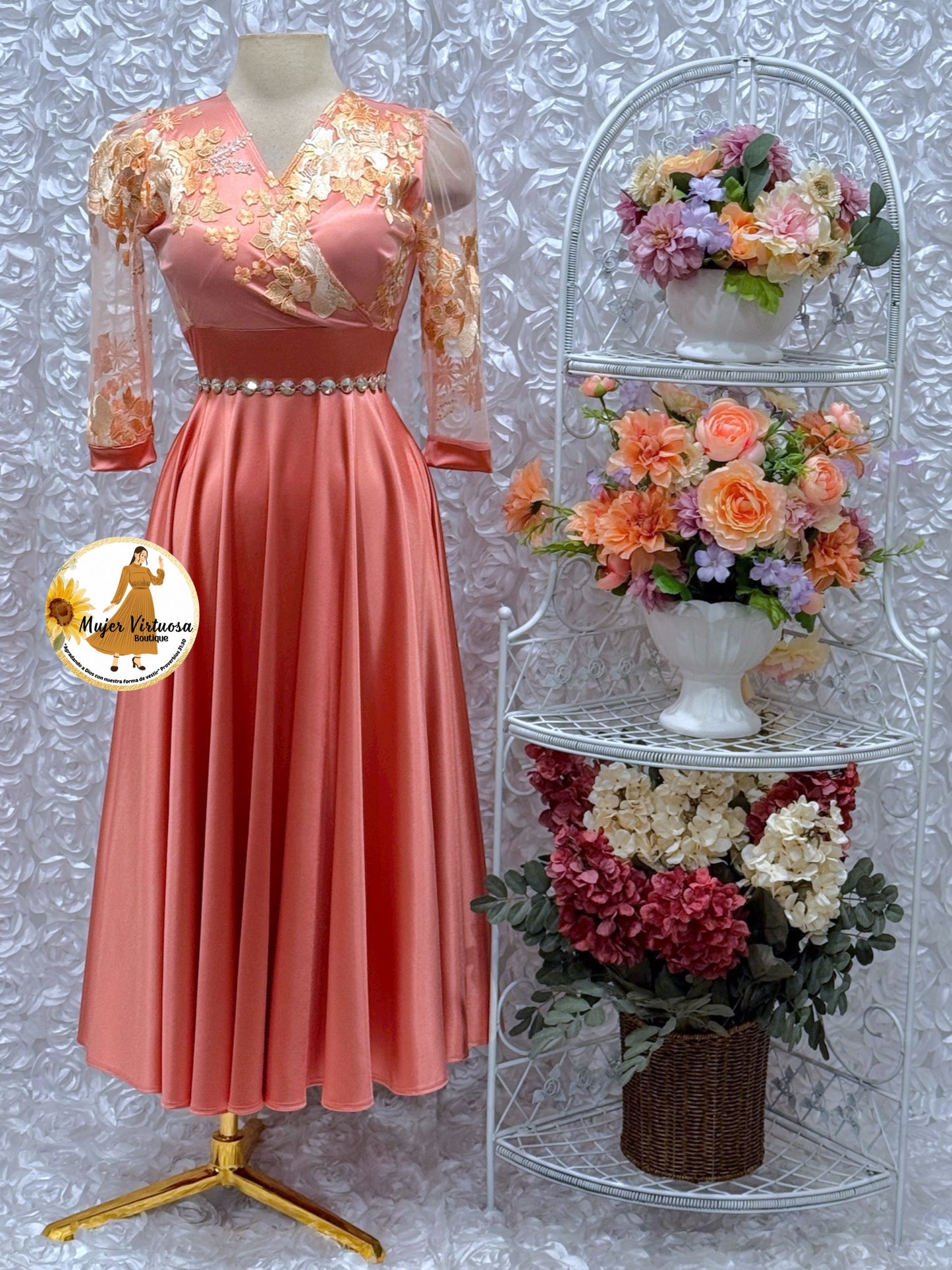 Cecilia Coral Peach Satin Dress