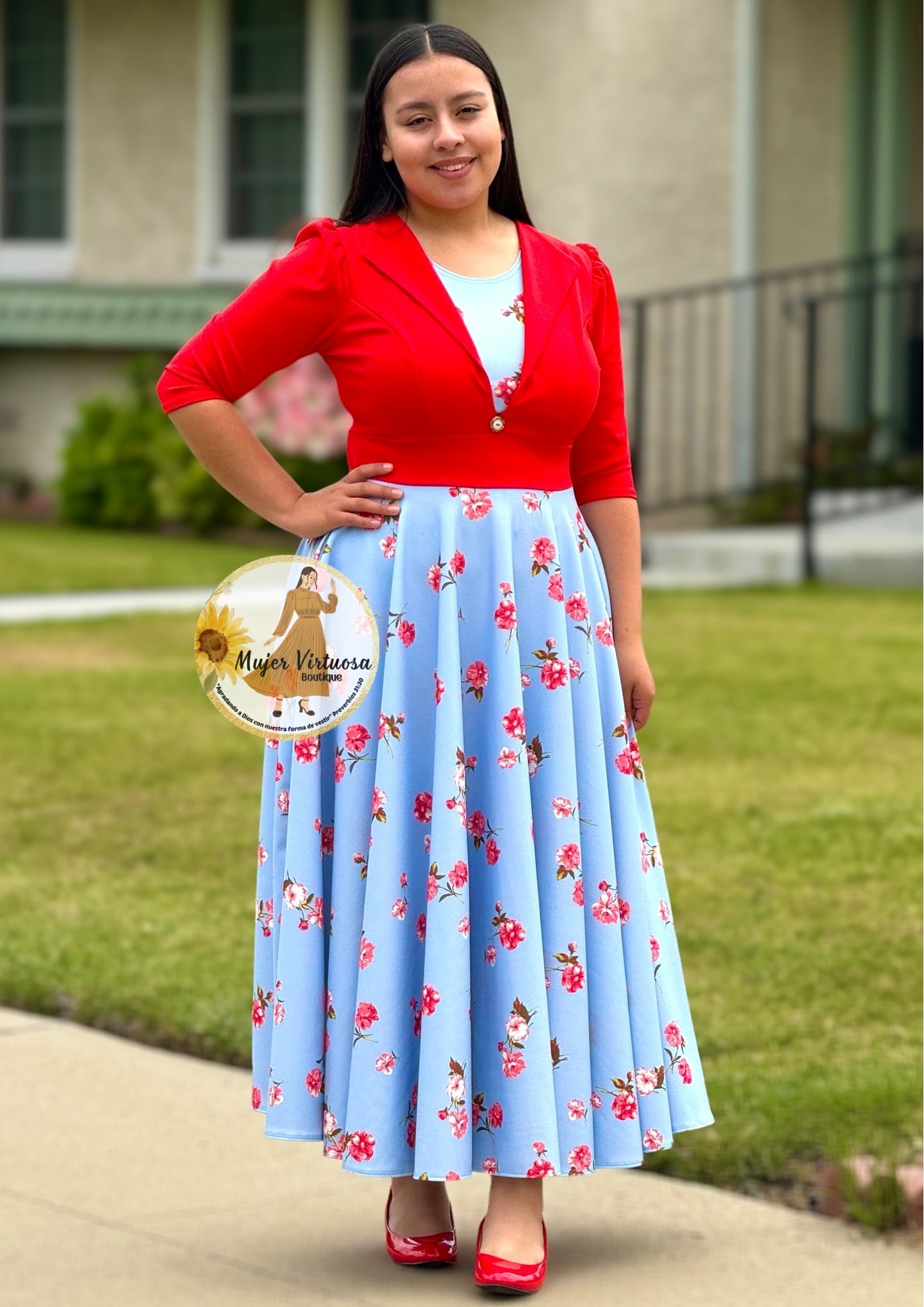 Astrid Red & Blue Floral Blazer Dress