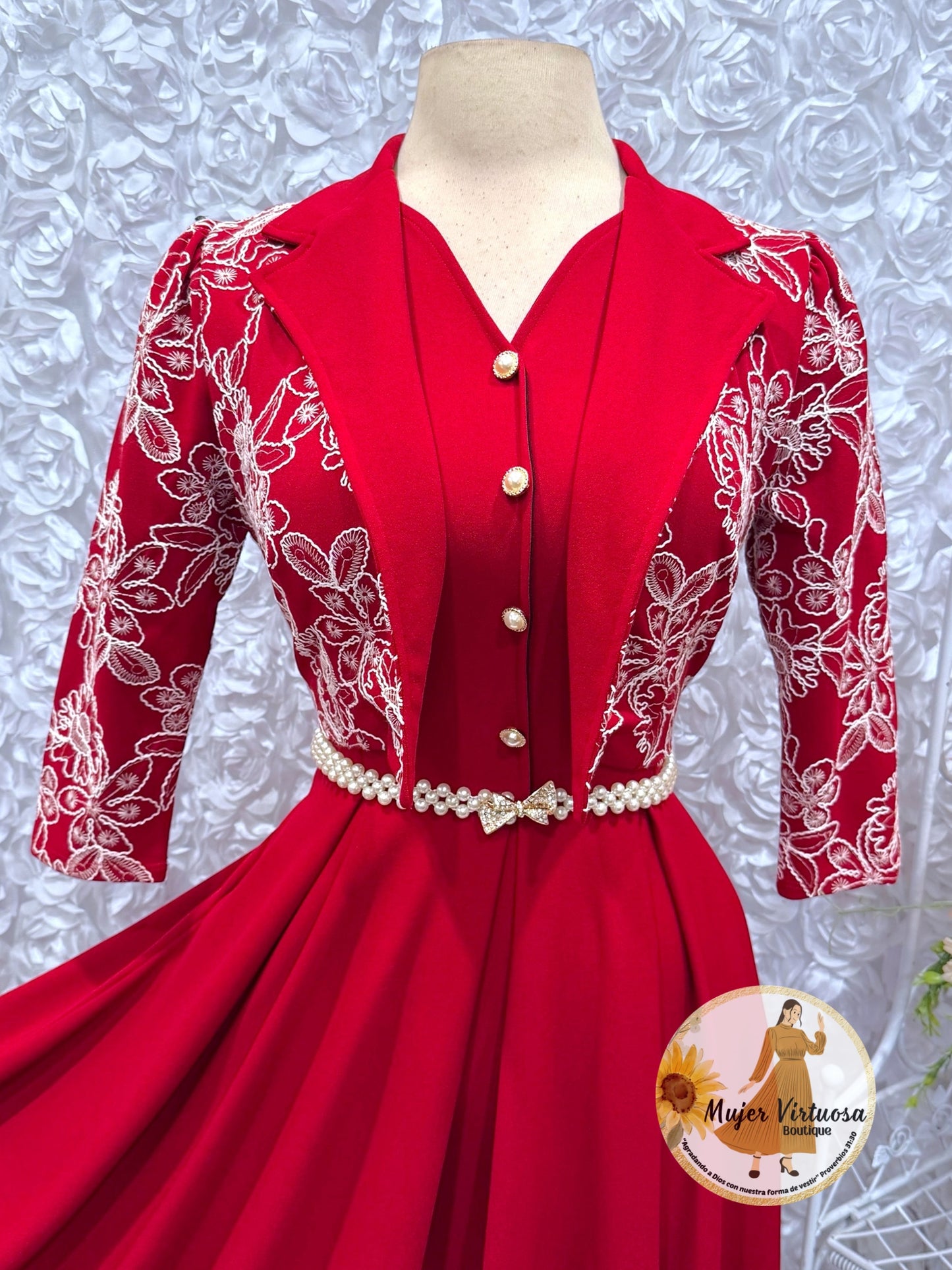 Linda Ruby Embroidered Dress