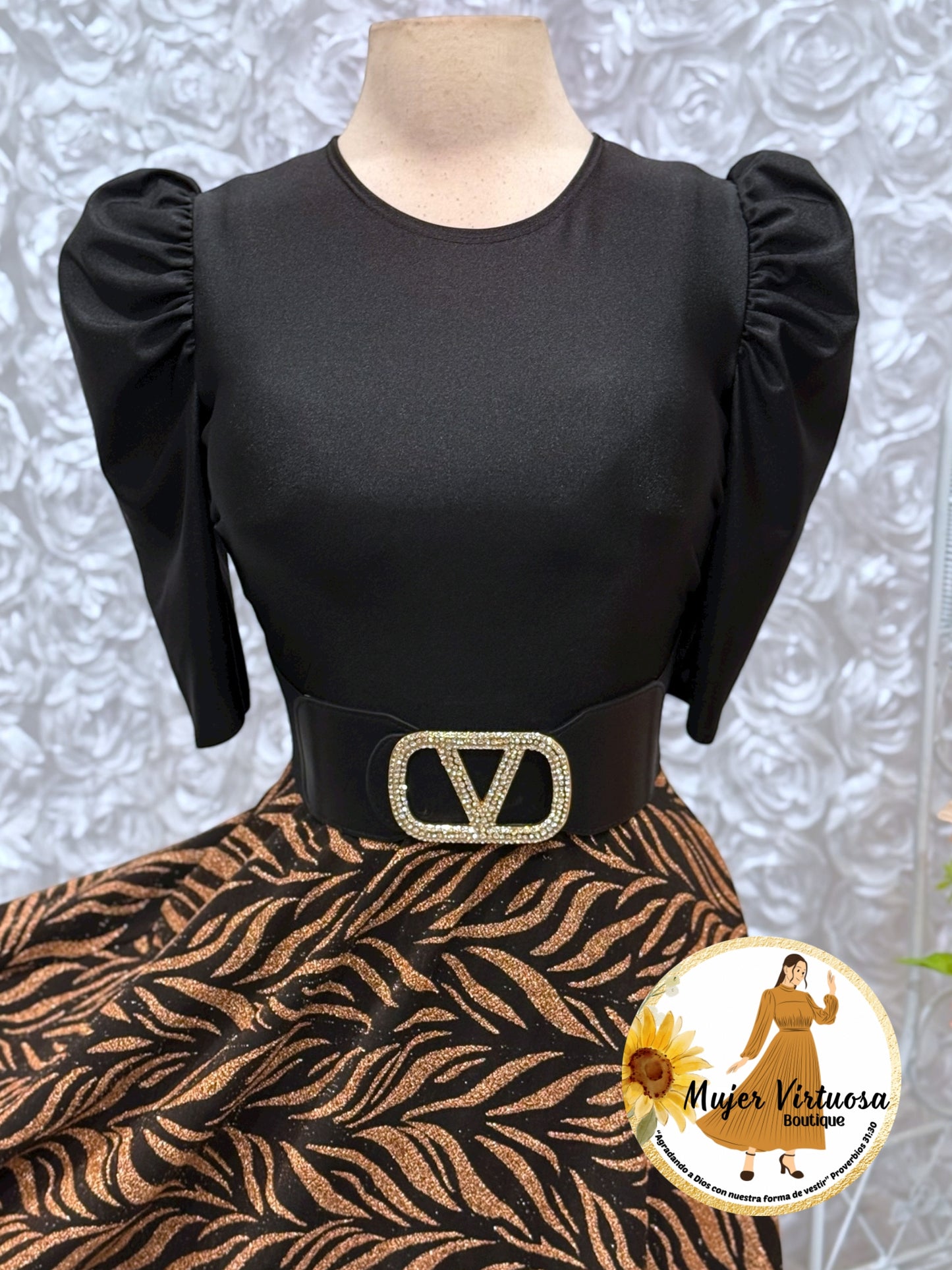 Black & Gold Rose Glitter Dress