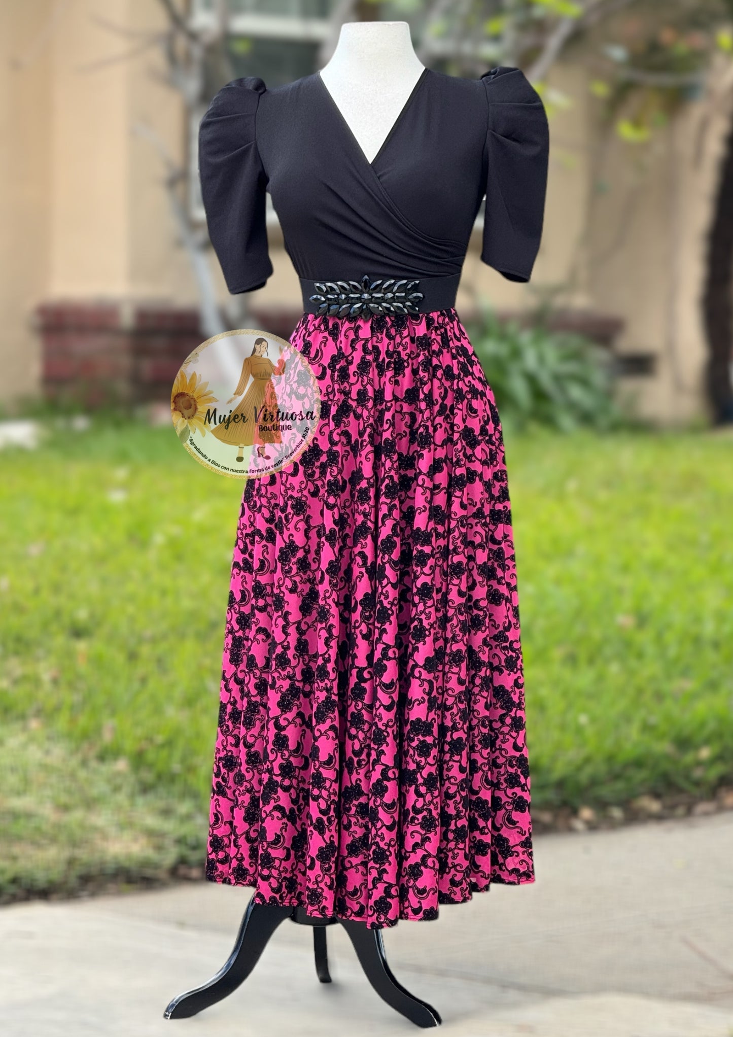 Susan Black & Fucsia Elegant Dress