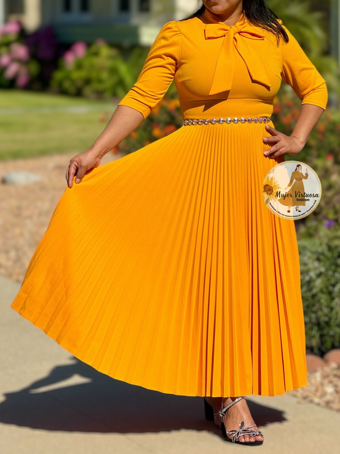 Melanie Mango Pleated Dress