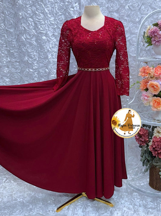 Isabelle Burgundy Elegant Dress