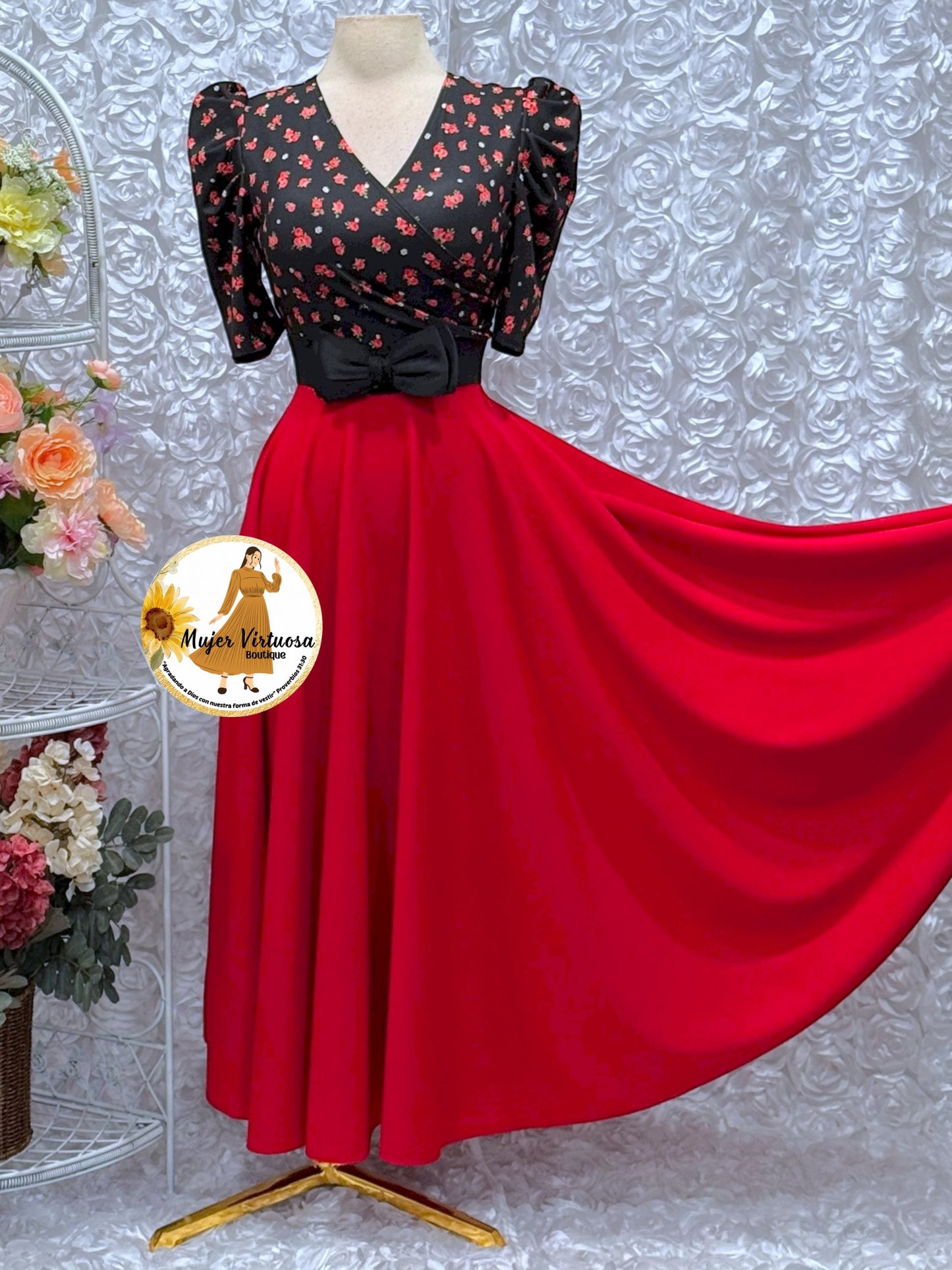 Susan Black & Red Floral Dress