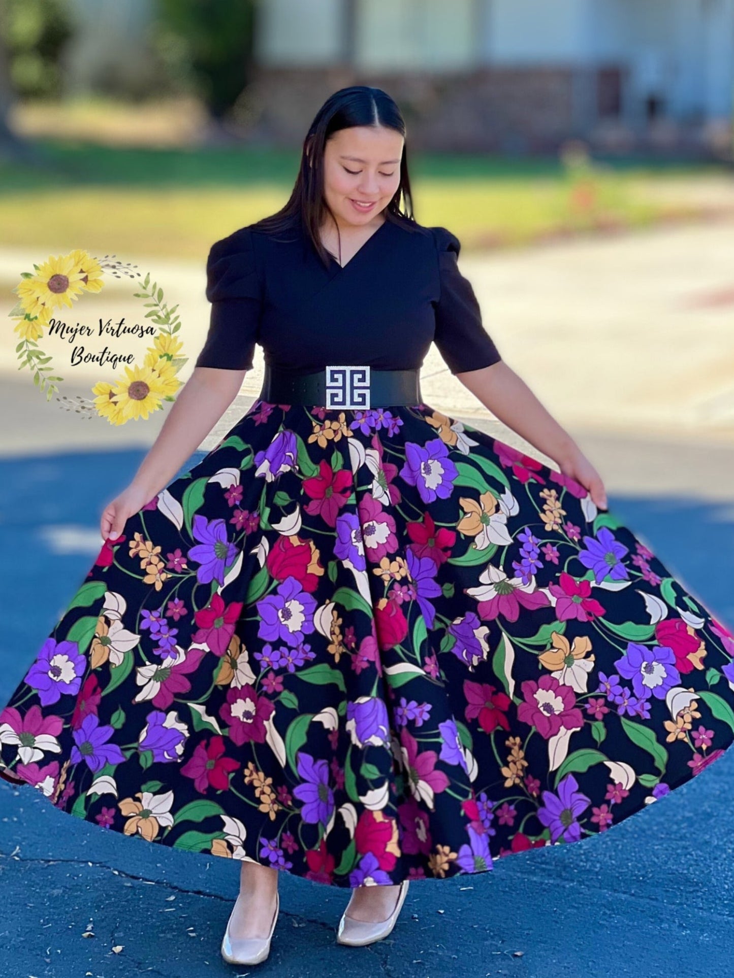 Susan Black Floral Maxi Dress