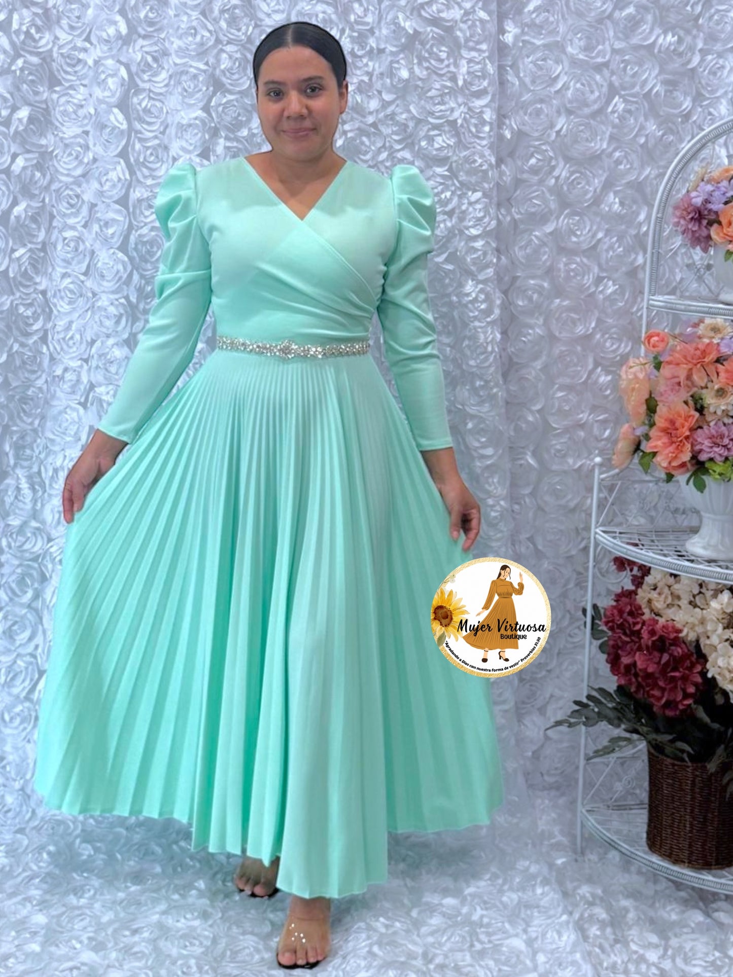 Yvette Mint Pleated Dress