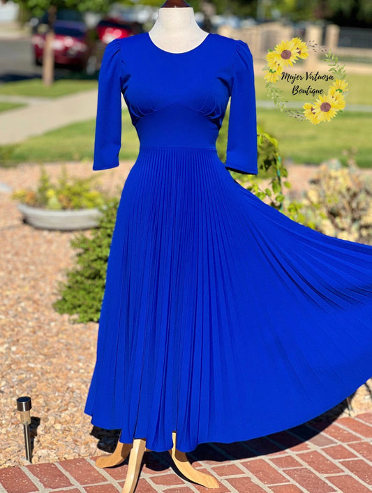 Cristel Royal Blue Pleated Dress