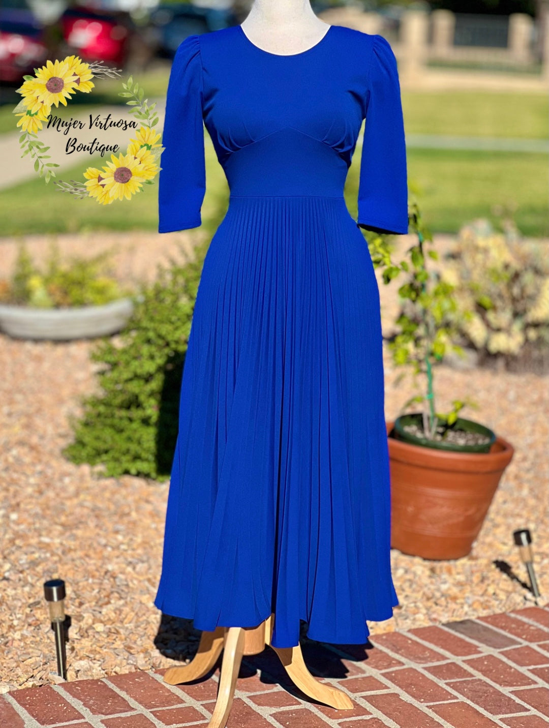 Cristel Royal Blue Pleated Dress