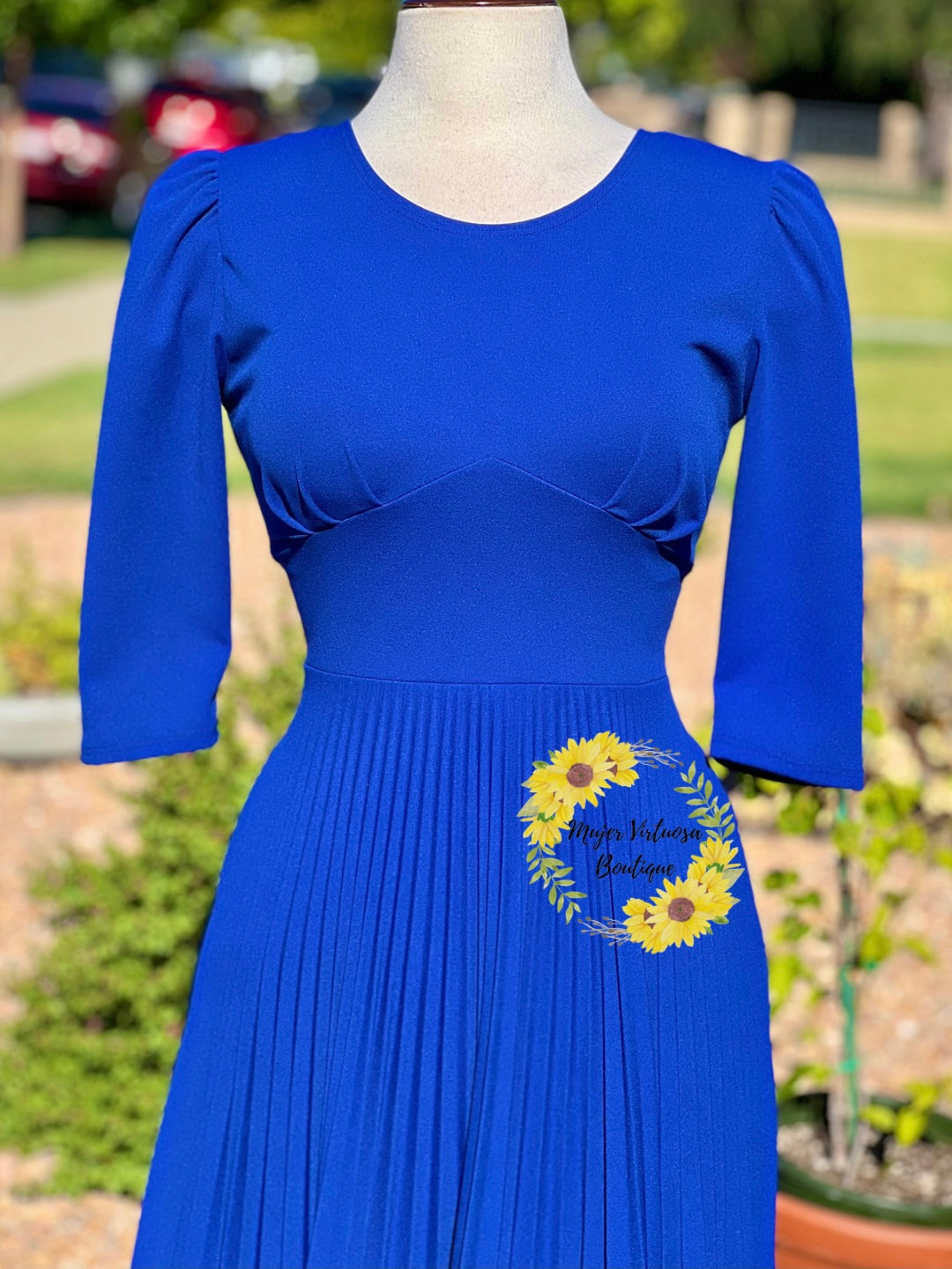 Cristel Royal Blue Pleated Dress