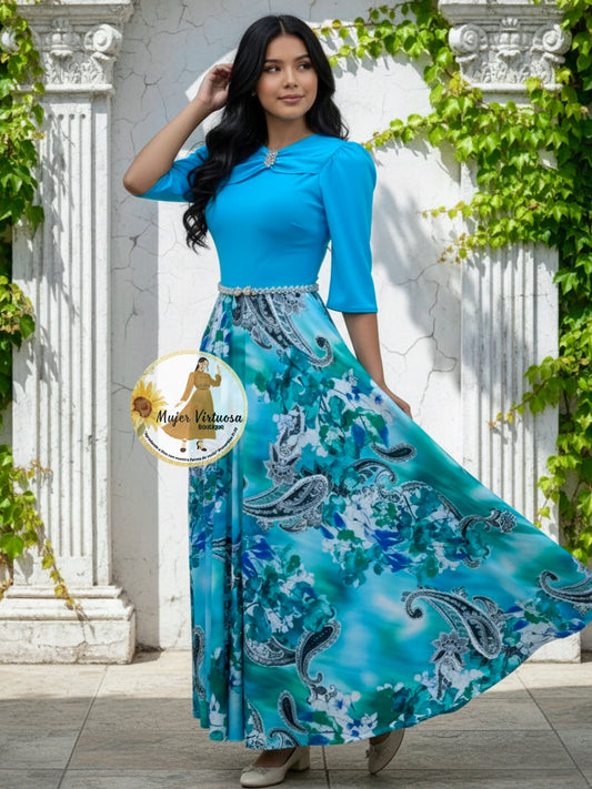 Rosalie Blue/Green Print Dress