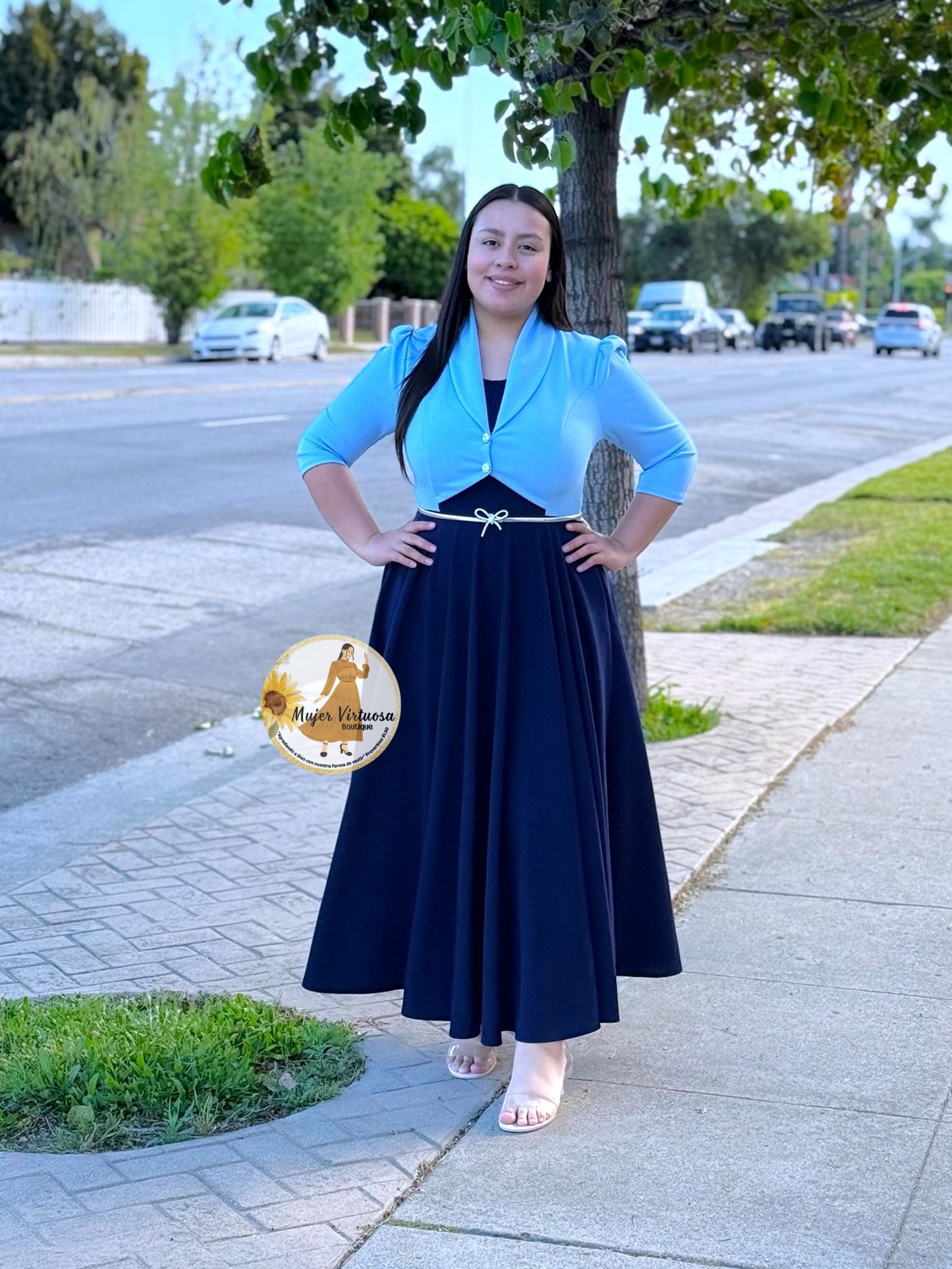Mily Sky Blue & Navy Dress