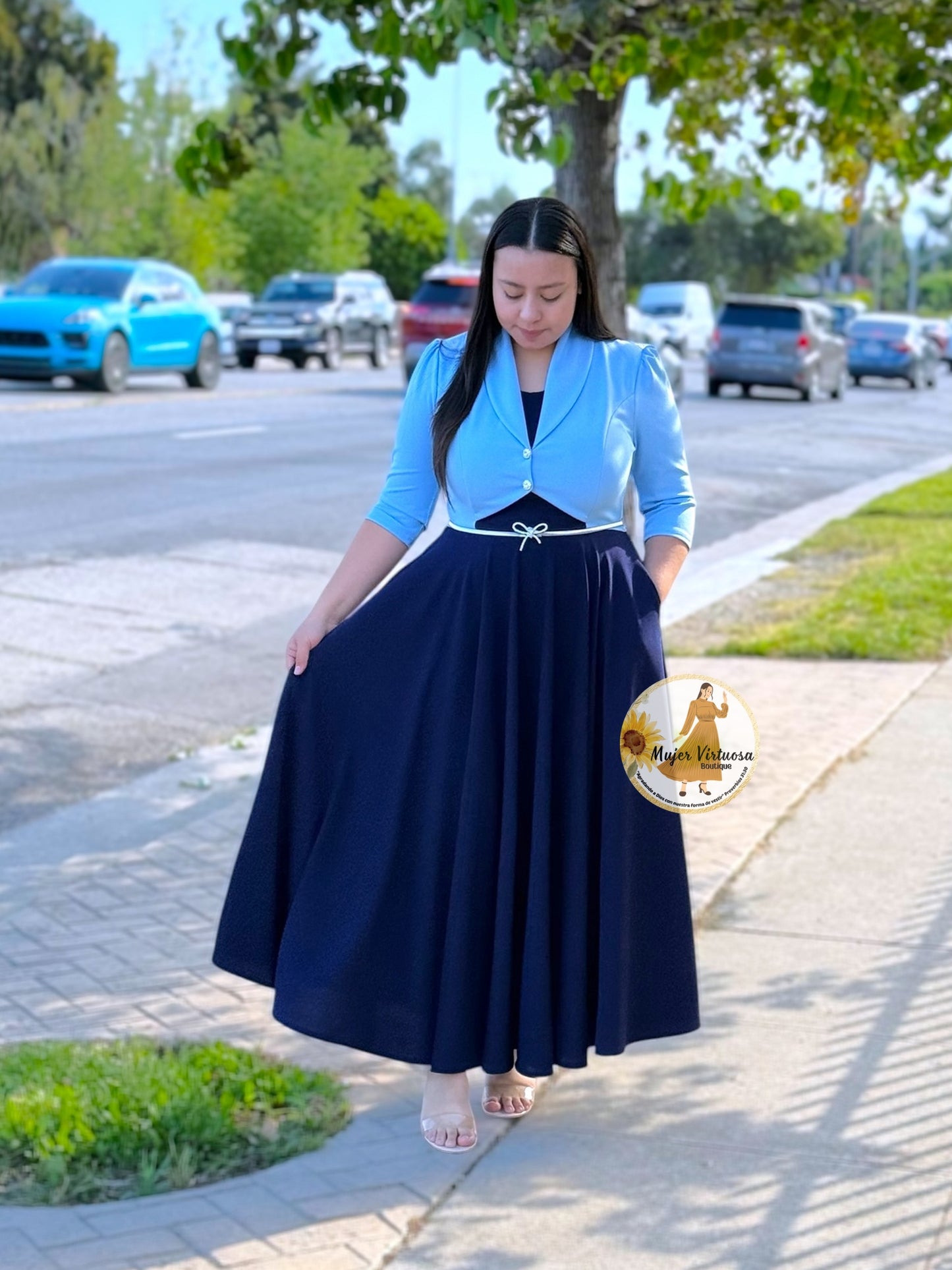 Mily Sky Blue & Navy Dress