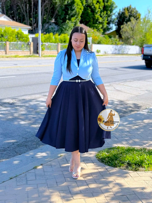 Mily Sky Blue & Navy Midi Dress