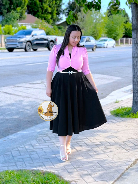 Mily Pink & Black Midi Dress