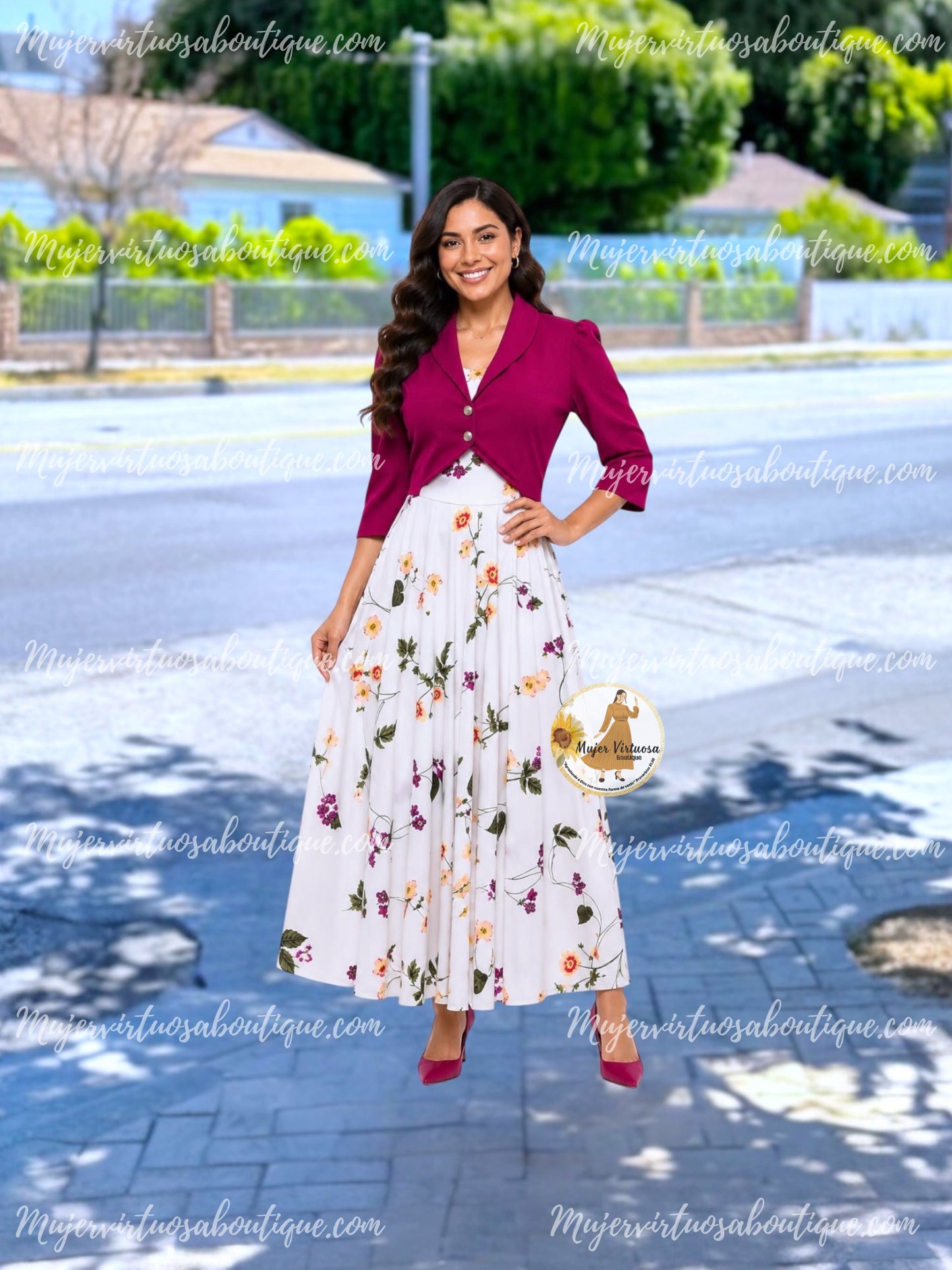 Irina Magenta & White Floral Dress