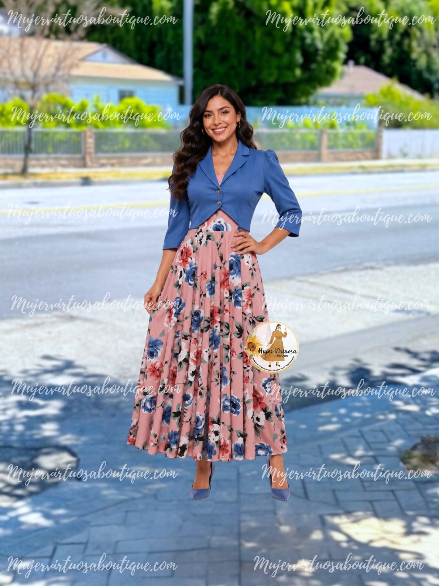 Irina Blue & Pink Floral Dress