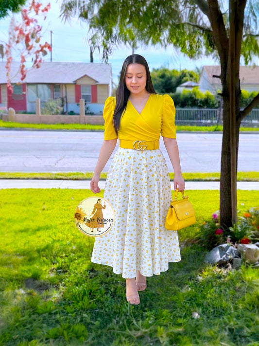 Susan Yellow & White Ditsy Dress