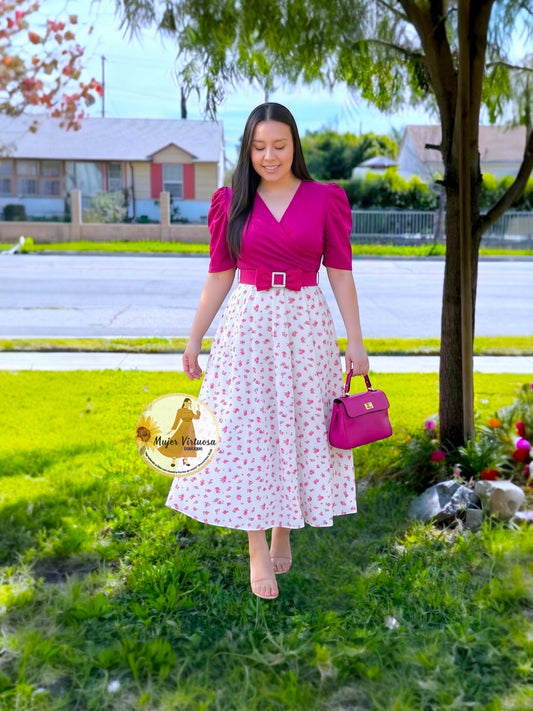 Susan Fucsia & White Ditsy Dress