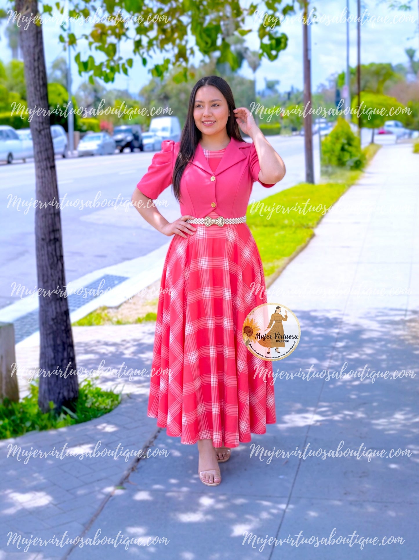 Arlet Coral Plaid Dress
